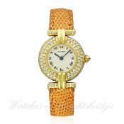 A LADIES 18K SOLID GOLD CARTIER DIAMOND WRIST WATCH CIRCA 1980s  D: Silver dial with applied Roman