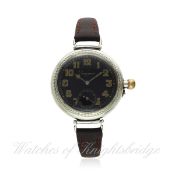 A GENTLEMAN`S SOLID SILVER LONGINES "OFFICERS" BORGEL WRIST WATCH CIRCA 1918 D: Black enamel dial