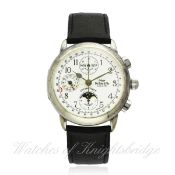 A GENTLEMAN`S SOLID SILVER PHILIPPE DU BOIS & FILS TRIPLE CALENDAR MOONPHASE CHRONOGRAPH WRIST WATCH