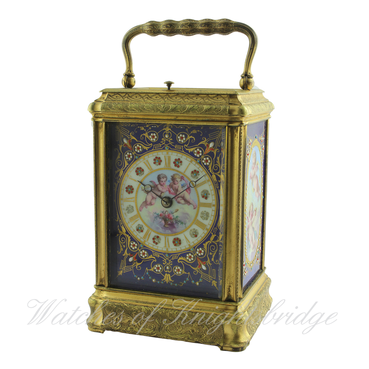 A FINE & RARE FRENCH PORCELAIN PANEL REPEATING CARRIAGE CLOCK CIRCA 1880, REF. 6199 D: Circular