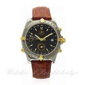 A GENTLEMAN`S STEEL & GOLD BREITLING GMT DUOGRAPH WRIST WATCH CIRCA 1996, REF. B15047 D: Black