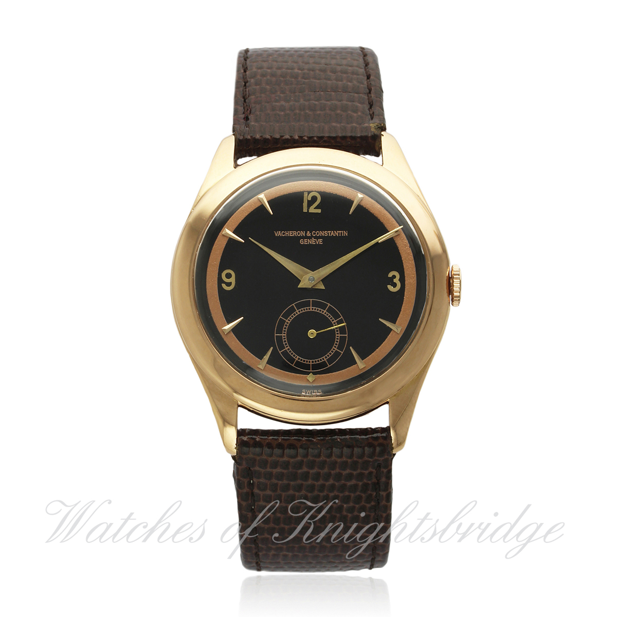 A GENTLEMAN`S LARGE SIZE 18K SOLID PINK GOLD VACHERON & CONSTANTIN WRIST WATCH CIRCA 1950s D: