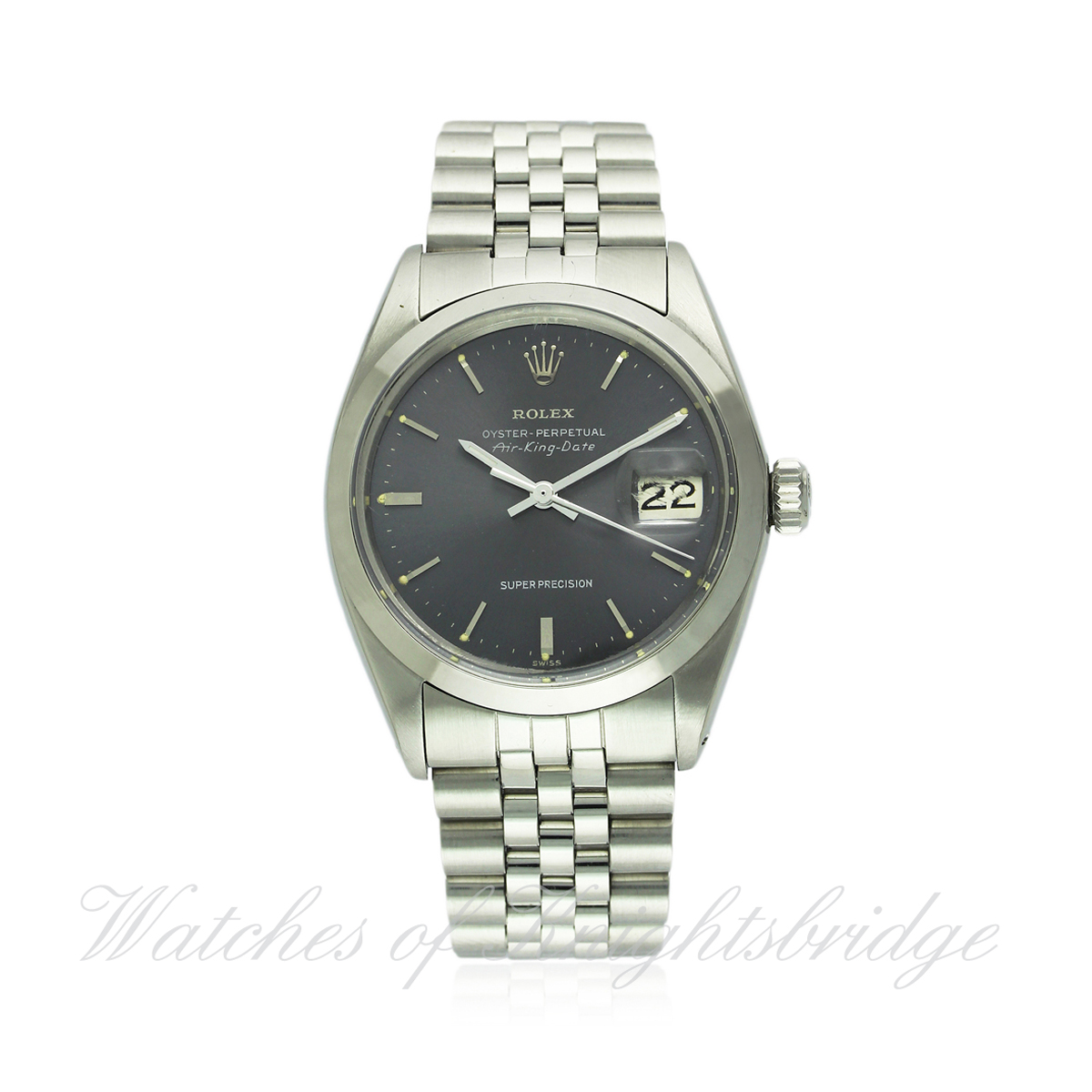 A GENTLEMAN`S STAINLESS STEEL ROLEX OYSTER PERPETUAL AIR KING DATE SUPER PRECISION BRACELET WATCH