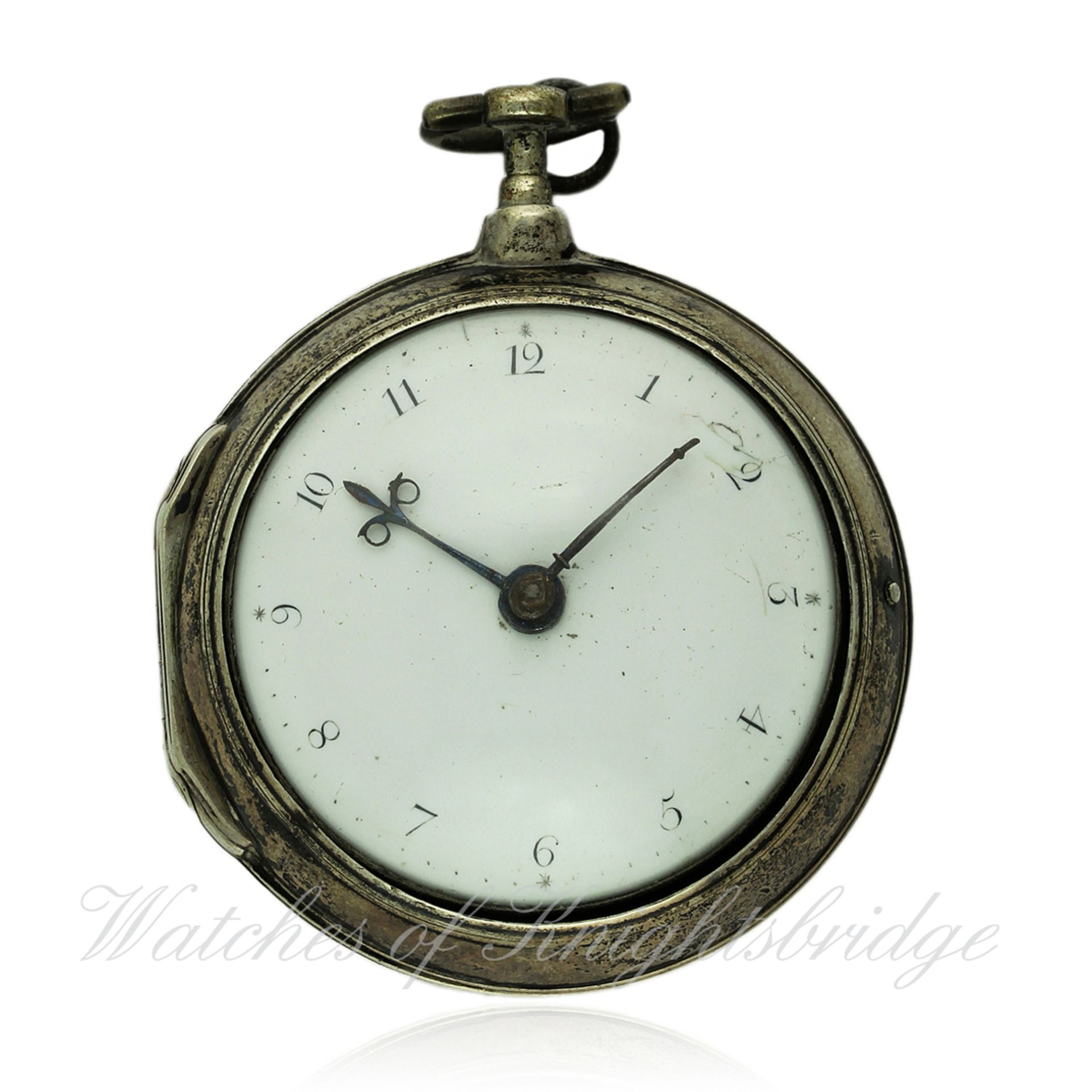 A GENTLEMAN`S SOLID SILVER PAIR CASED FUSEE VERGE POCKET WATCH CIRCA 1827 D: Enamel dial with