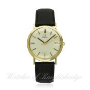 A GENTLEMAN`S 9CT SOLID GOLD OMEGA WRIST WATCH CIRCA 1980s D: Silver dial with black inlaid gilt