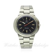 A GENTLEMAN`S STAINLESS STEEL OMEGA GENEVE DYNAMIC BRACELET WATCH CIRCA 1970s D: Black dial with