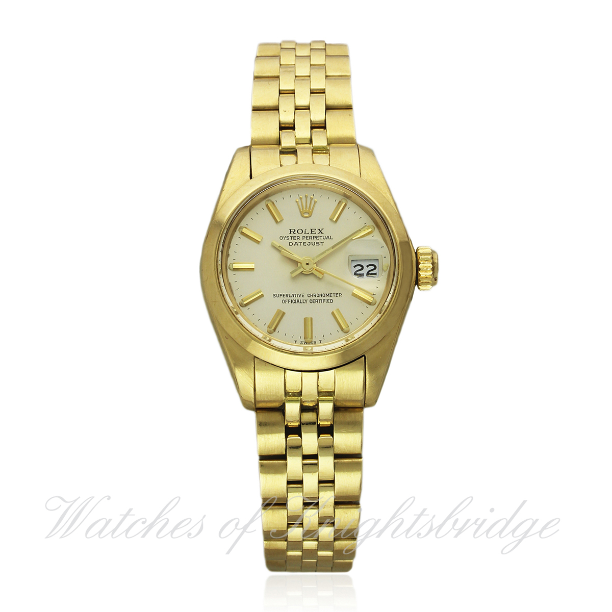 A FINE LADIES 18K SOLID GOLD ROLEX OYSTER PERPETUAL DATEJUST BRACELET WATCH CIRCA 1980, REF. 6916 D: