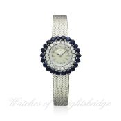 A FINE & RARE LADIES 18K SOLID WHITE GOLD DIAMOND & SAPPHIRE ROLEX BRACELET WATCH CIRCA 1960s,