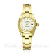 A FINE LADIES 18K SOLID GOLD & DIAMOND ROLEX OYSTER PERPETUAL DATEJUST BRACELET WATCH DATED 2004,