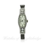 A FINE & RARE LADIES 18K SOLID WHITE GOLD & DIAMOND ROLEX COCKTAIL WATCH CIRCA 1927, WITH ORIGINAL