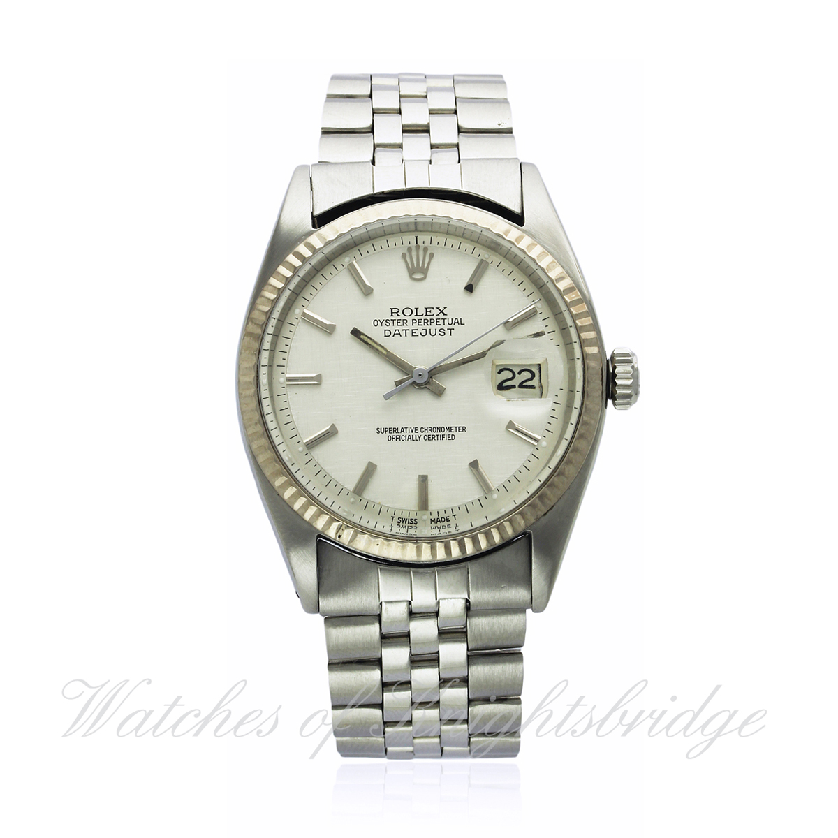 A GENTLEMAN`S STEEL & WHITE GOLD ROLEX OYSTER PERPETUAL DATEJUST BRACELET WATCH CIRCA 1961, REF.