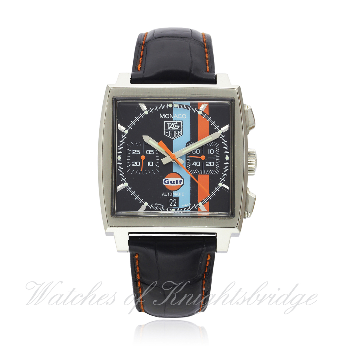A GENTLEMAN`S STAINLESS STEEL TAG HEUER MONACO `VINTAGE` GULF CHRONOGRAPH WRIST WATCH DATED 2007,