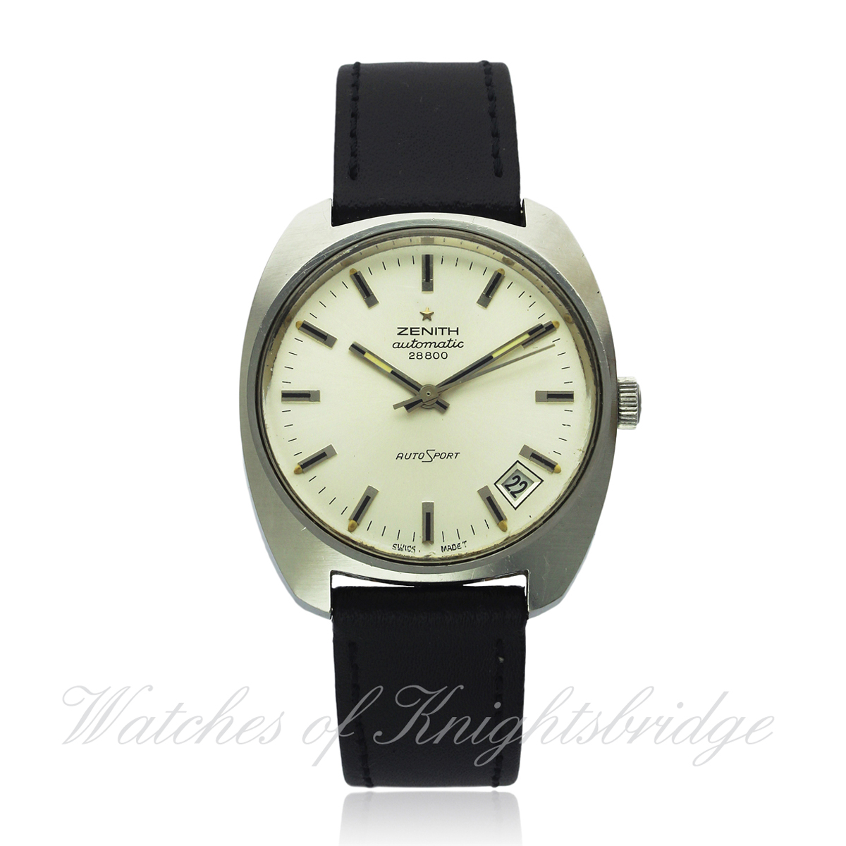 A GENTLEMAN`S STAINLESS STEEL ZENITH AUTOSPORT AUTOMATIC WRIST WATCH CIRCA 1970s D: Silver black