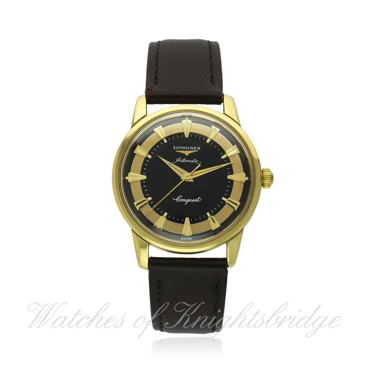 A GENTLEMAN`S 18K SOLID GOLD LONGINES CONQUEST AUTOMATIC WRIST WATCH CIRCA 1957, REF. 9001 828 D: