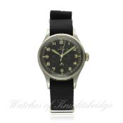 A RARE GENTLEMAN`S STAINLESS STEEL BRITISH MILITARY R.A.F. OMEGA PILOTS WRIST WATCH DATED 1953, REF.