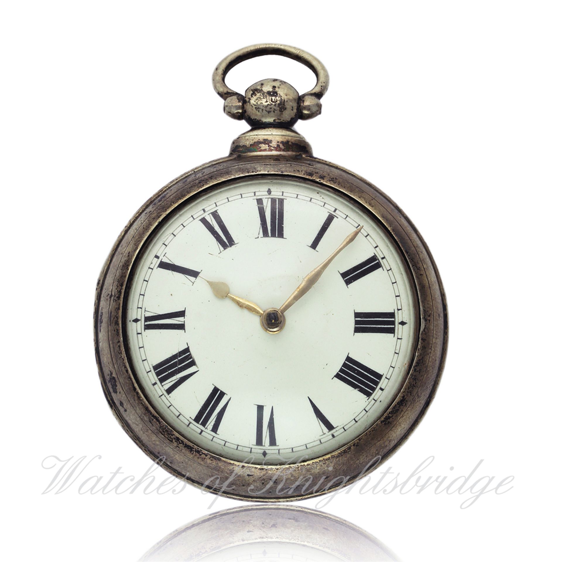 A GENTLEMAN`S SOLID SILVER PAIR CASED FUSEE VERGE POCKET WATCH CIRCA 1830 D: Enamel dial with