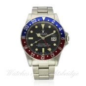 A GENTLEMAN`S STAINLESS STEEL ROLEX OYSTER PERPETUAL GMT MASTER BRACELET WATCH CIRCA 1982, REF.