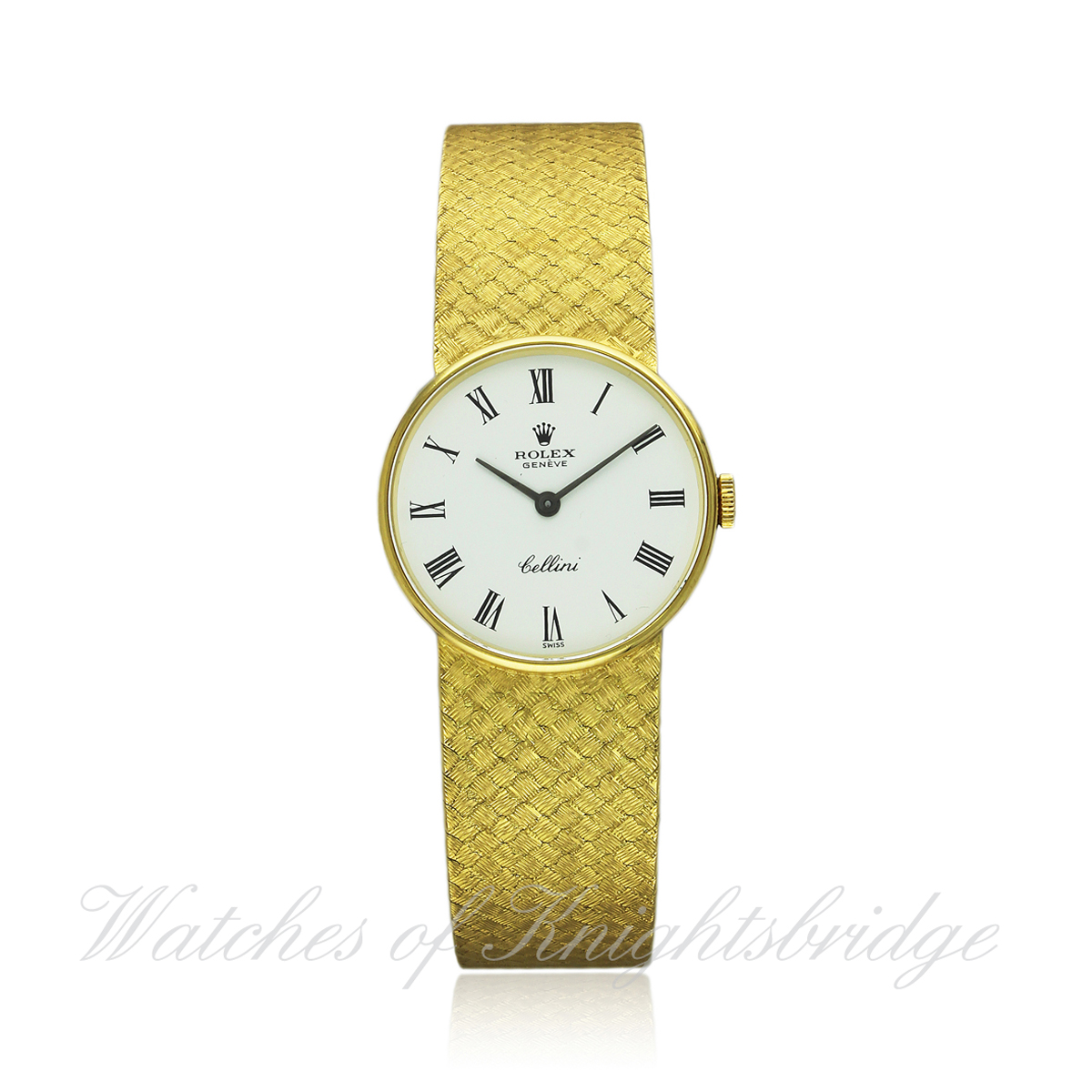 A LADIES 18K SOLID GOLD ROLEX CELLINI BRACELET WATCH CIRCA 1990 REF. 3928 "N.O.S." WITH ROLEX TAG D: