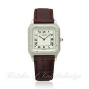 A FINE & RARE GENTLEMAN`S PLATINUM CARTIER SANTOS DUMONT WRIST WATCH CIRCA 2000s, REF. 1575B WITH