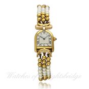 A RARE LADIES 18K SOLID GOLD & PEARL CARTIER CLOCHE BRACELET WATCH CIRCA 1980s D: Silver dial with