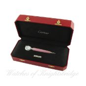 A CARTIER PINK GUILLOCHE LACQUERED WATCH PEN CIRCA 2005 WITH BOX AND CERTIFICATE, LIMITED EDITION OF