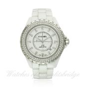 A 42MM WHITE CERAMIC CHANEL J12 AUTOMATIC BRACELET WATCH DATED 2013, REF. H2013 NEW MODEL,