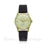 A GENTLEMAN`S 9CT SOLID GOLD ROLEX PRECISION WRIST WATCH CIRCA 1960 D: Silver dial with raised