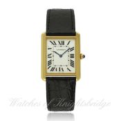 A GENTLEMAN`S LARGE SIZE 18K SOLID GOLD & STAINLESS STEEL CARTIER TANK SOLO WRIST WATCH CIRCA 2007