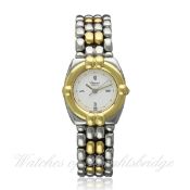 A LADIES STEEL & SOLID GOLD CHOPARD GSTAAD BRACELET WATCH CIRCA 2000s, REF. 32/8116 D: White dial