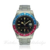 A RARE GENTLEMAN`S STAINLESS STEEL ROLEX OYSTER PERPETUAL GMT MASTER BRACELET WATCH CIRCA 1960, REF.