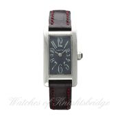 A LADIES 18K SOLID WHITE GOLD CARTIER TANK AMERICAINE WRIST WATCH DATED 2001, REF. SM19009