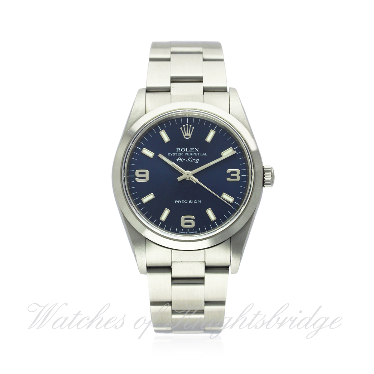 A GENTLEMAN`S STAINLESS STEEL ROLEX OYSTER PERPETUAL AIR KING PRECISION BRACELET WATCH DATED 2006,