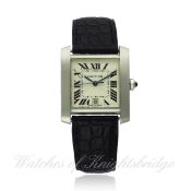 A GENTLEMAN`S 18K SOLID WHITE GOLD CARTIER TANK FRANCAISE WRIST WATCH CIRCA 2005, REF. 2366 D: