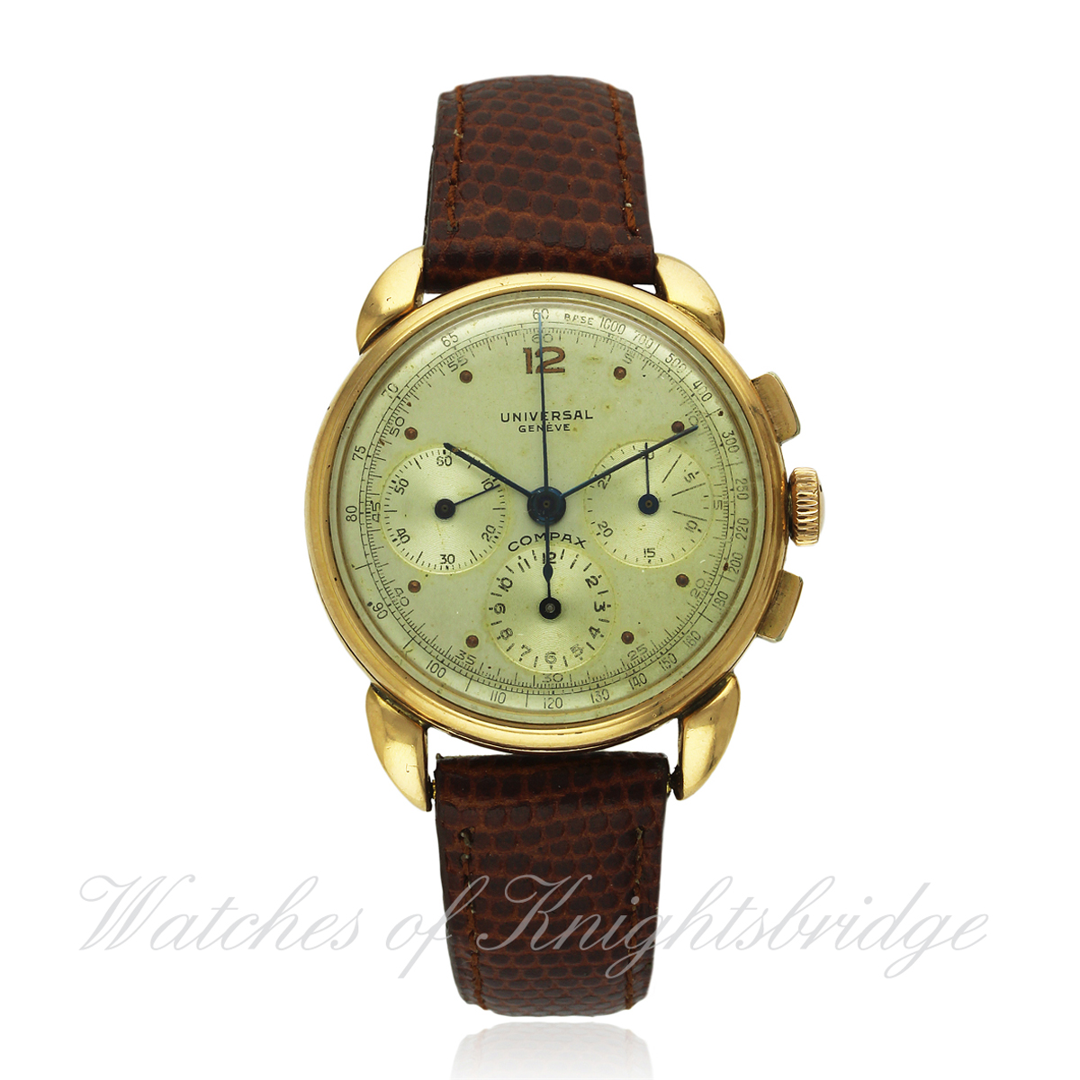 A GENTLEMAN`S 18K SOLID PINK GOLD UNIVERSAL GENEVE COMPAX CHRONOGRAPH WRIST WATCH DATED 1944 FROM
