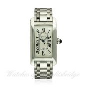 A MID SIZE 18K SOLID WHITE GOLD CARTIER TANK AMERICAINE BRACELET WATCH DATED 2000, REF. 1726 WITH