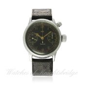 A RARE GENTLEMAN`S HANHART KRIEGSMARINE SINGLE BUTTON CHRONOGRAPH WRIST WATCH CIRCA 1940, AS SHOWN