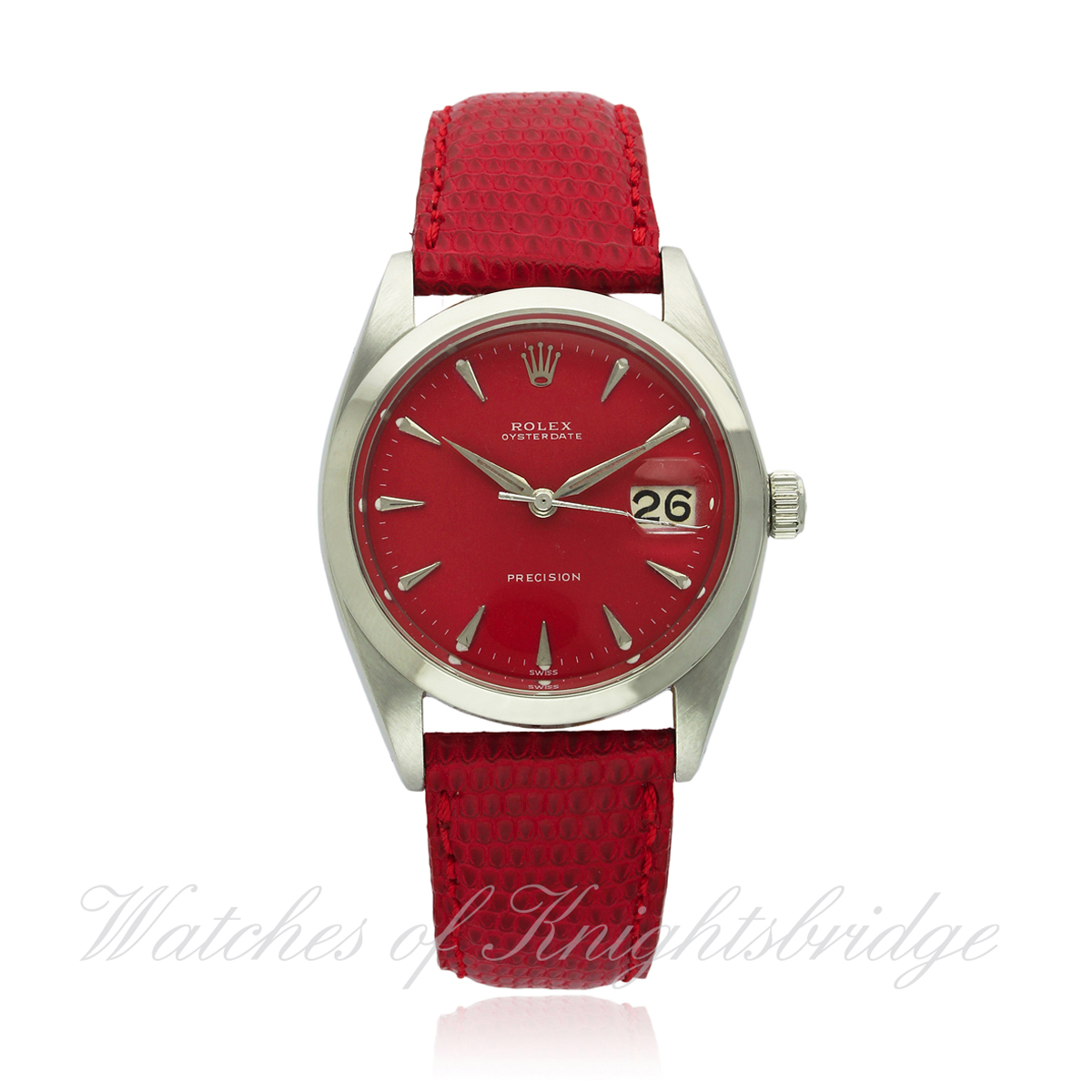 A GENTLEMAN`S STAINLESS STEEL ROLEX OYSTERDATE PRECISION WRIST WATCH CIRCA 1964, REF. 6694 D: Red