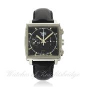 A GENTLEMAN`S STAINLESS STEEL HEUER MONACO CHRONOGRAPH WRIST WATCH DATED 1998, REF. CS2110 RE-