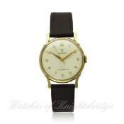 A GENTLEMAN`S 9CT SOLID GOLD ROLEX PRECISION WRIST WATCH CIRCA 1960 D: Silver dial with raised