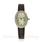 A FINE LADIES 18K SOLID WHITE GOLD & DIAMOND CARTIER BAIGNOIRE WRIST WATCH CIRCA 1990s, REF.