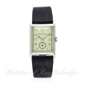 A RARE GENTLEMAN`S 18K SOLID WHITE GOLD RECTANGULAR PATEK PHILIPPE ART DECO WRIST WATCH CIRCA