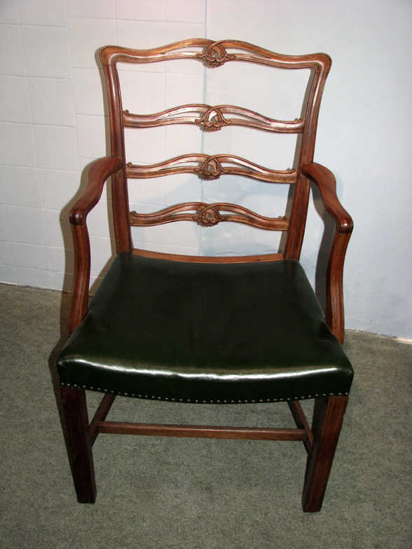 A set of 10 George III style Mahogany ladder back Dining Chairs. Pierced rail backs. Stuffover