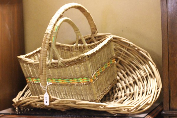 A Vintage Wicker Flower Pickers Basket and another