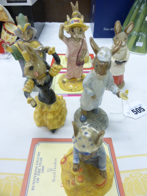 Six Royal Doulton Bunnykins - Cinderella (with certificate), Flamenco, Wee Willie Winkie, Mystic,