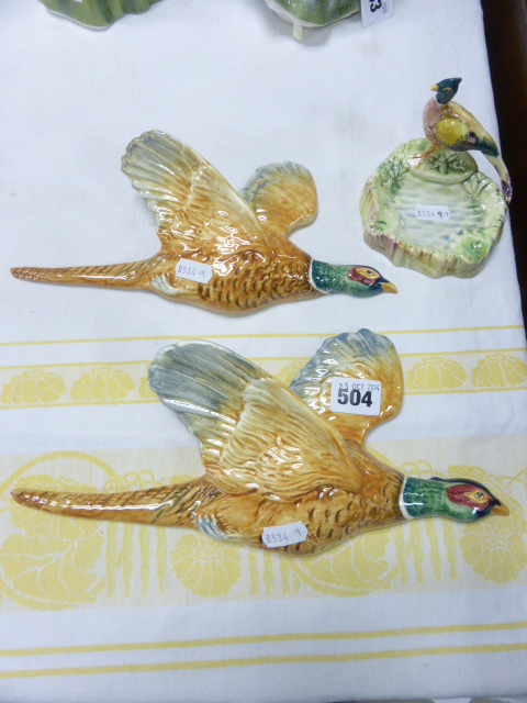 Two Beswick Graduating Pheasant Wall Plaques, model no. 661 plus Beswick Pheasant Ashtray, model