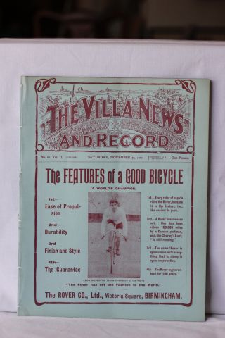 Aston Villa v Newcastle United Football Programme played on 30th November 1907 ex-bound volume and