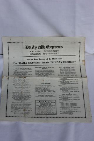 1920s FA Cup Final Daily Express Song Sheet