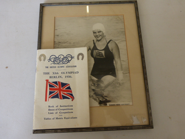 1936 Olympics Memorabilia - f/g photo of British diver with GB swimsuit sold together with her