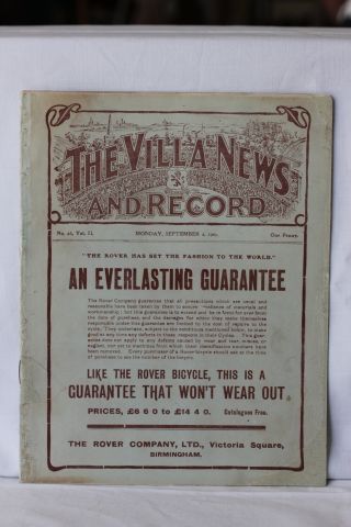 Aston Villa v Manchester United Football Programme played 2nd September 1907 ex-bound volume and