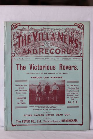 Aston Villa v Birmingham City Reserve Football Programme played on 25th January 1907, ex-bound